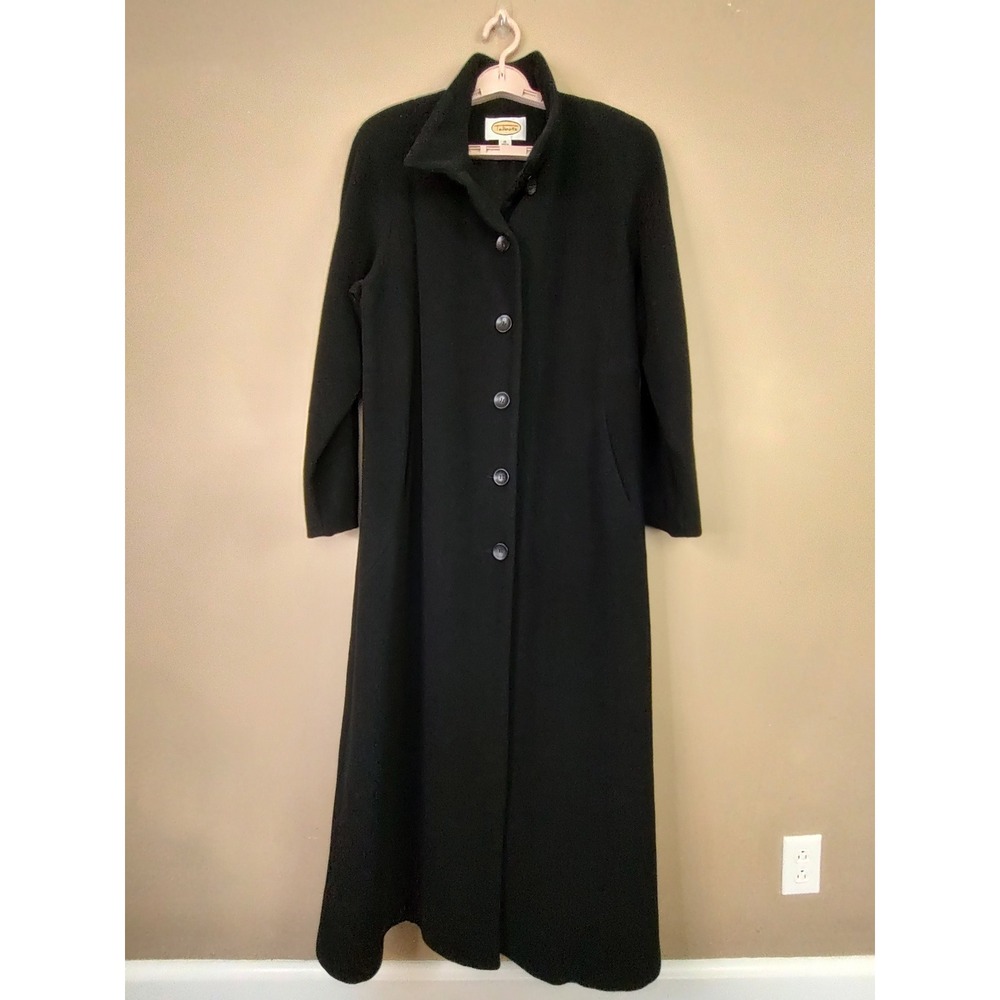 Talbots Black Wool Cashmere Blend Maxi Long Coat Made in USA Womens 12 Button